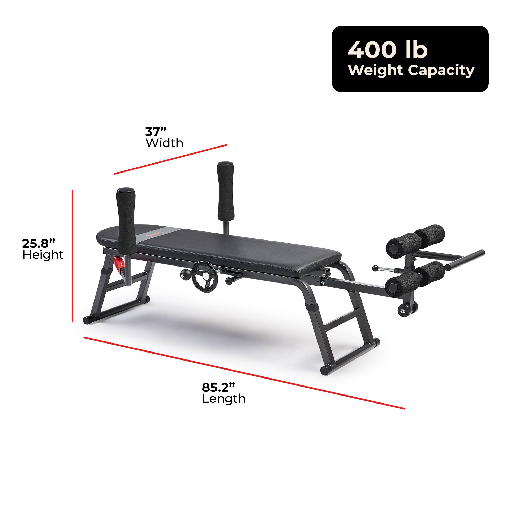 400 lb Weight Capacity  
37" Width  
25.8" Height  
85.2" Length
