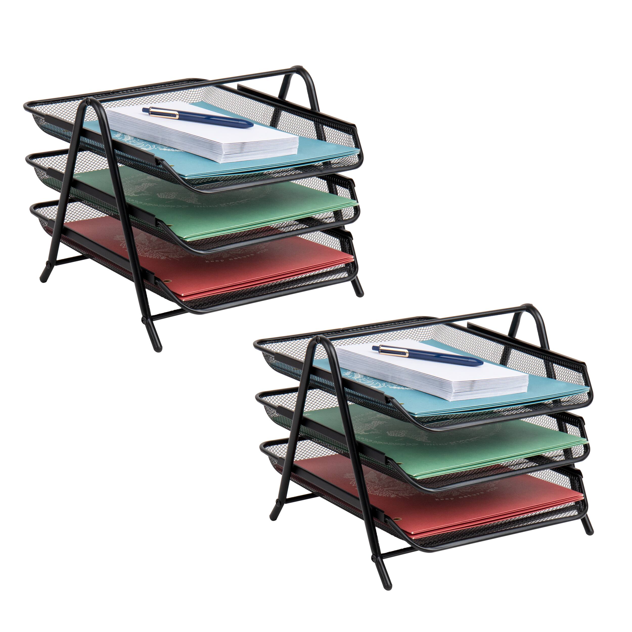 Alt View 11. Mind Reader - Mind Reader Network Collection, 3-Tier Paper Tray, File Storage, Desktop Organizer, Metal Mesh, Set of 2, Black.