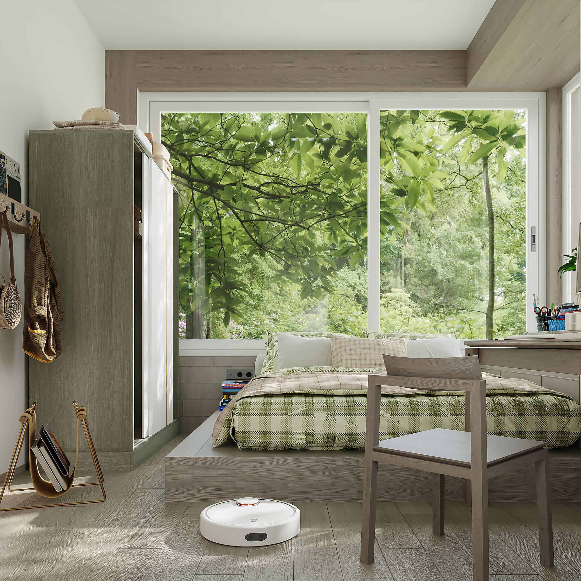 Alt View 9. Famapy - Famapy Sliding Door Armoires Modern Wood Closet Organizer with Adjustable Storage Wardrobe - White & Gray.