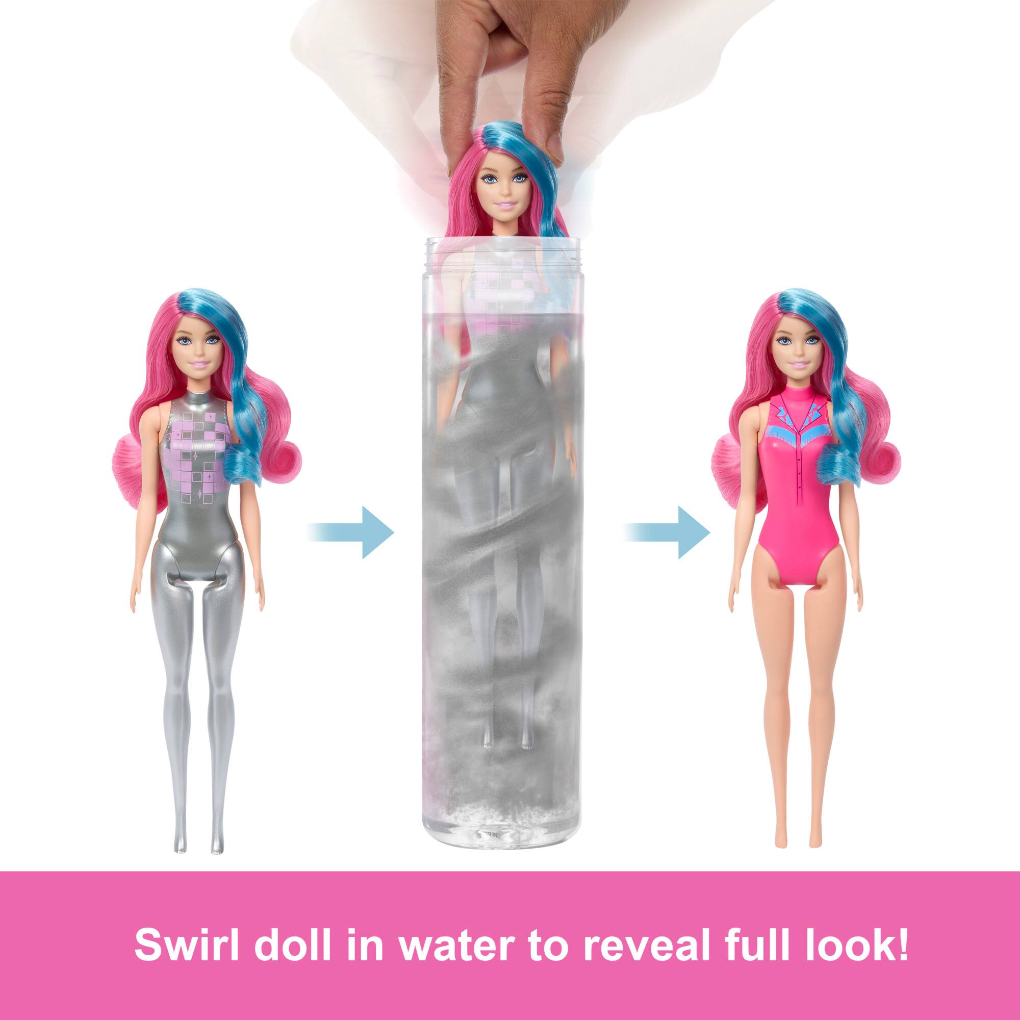 Swirl doll in water to reveal full look!