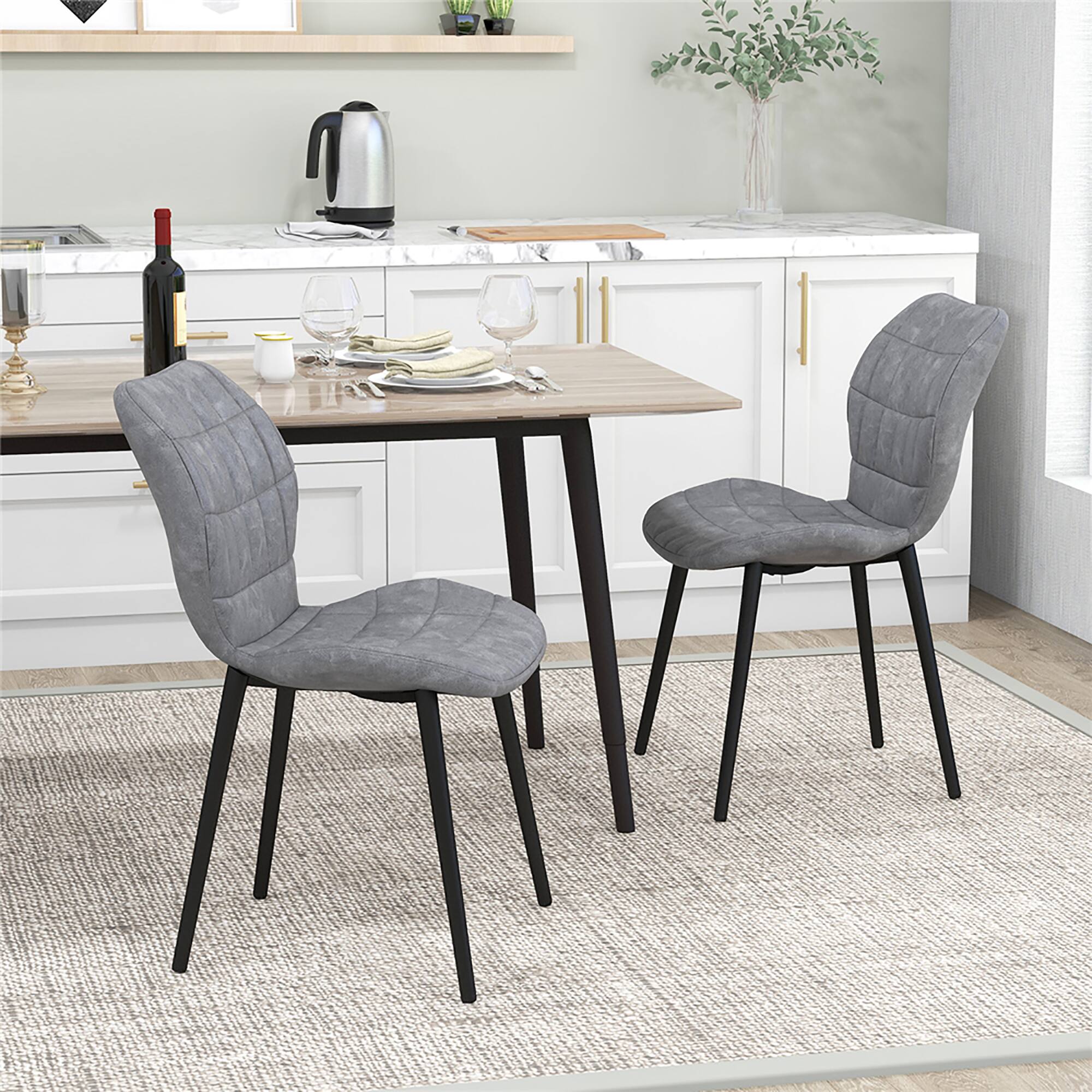 Alt View 4. Gymax - Gymax Dining Chairs Set of 4 w/ Padded Back Metal Legs & 2 Adjustable Foot Pads Gray - Gray.