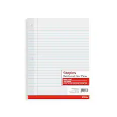 Staples Reinforced Filer Paper
Wide Ruled
100 Sheets
20 lb
32% Recycled
21 Pieces