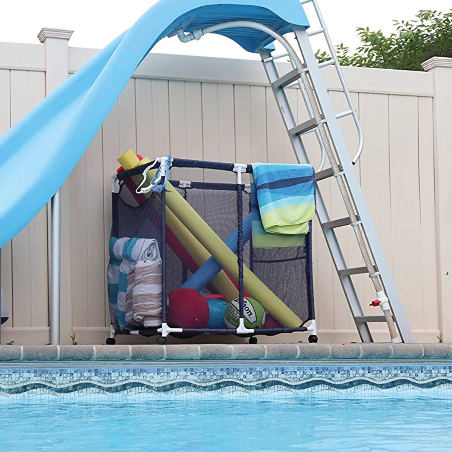 Alt View 3. Pool Bins - Pool Storage Mesh Rolling Organizer, Extra Large, 35" x 25.4" x 37.5", PB-L300.