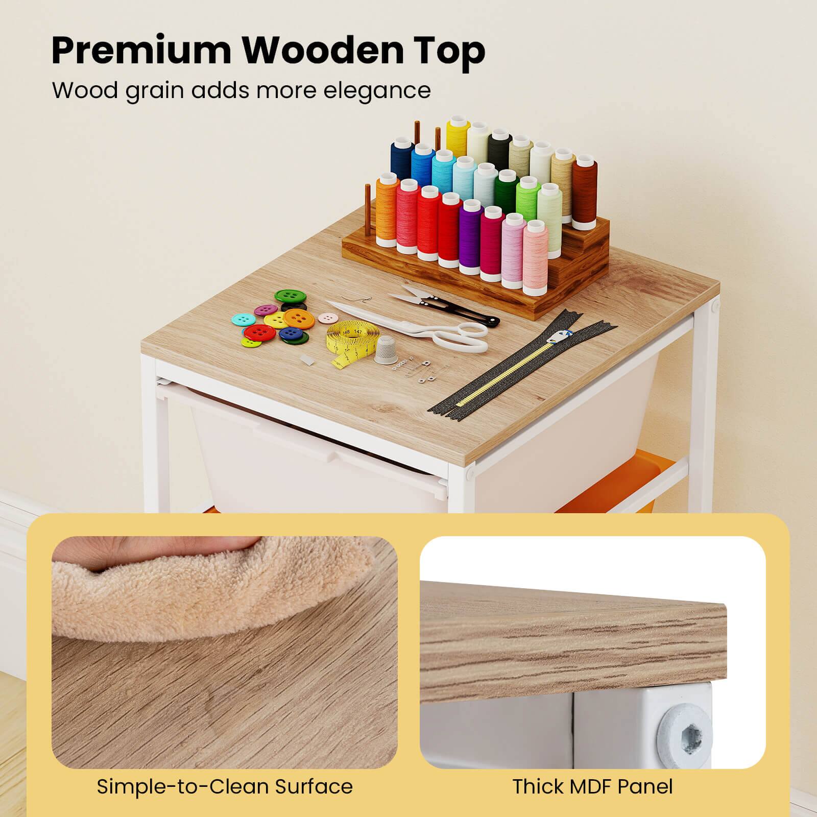Premium Wooden Top  
Wood grain adds more elegance  

22 - Simple-to-Clean Surface  
Thick MDF Panel