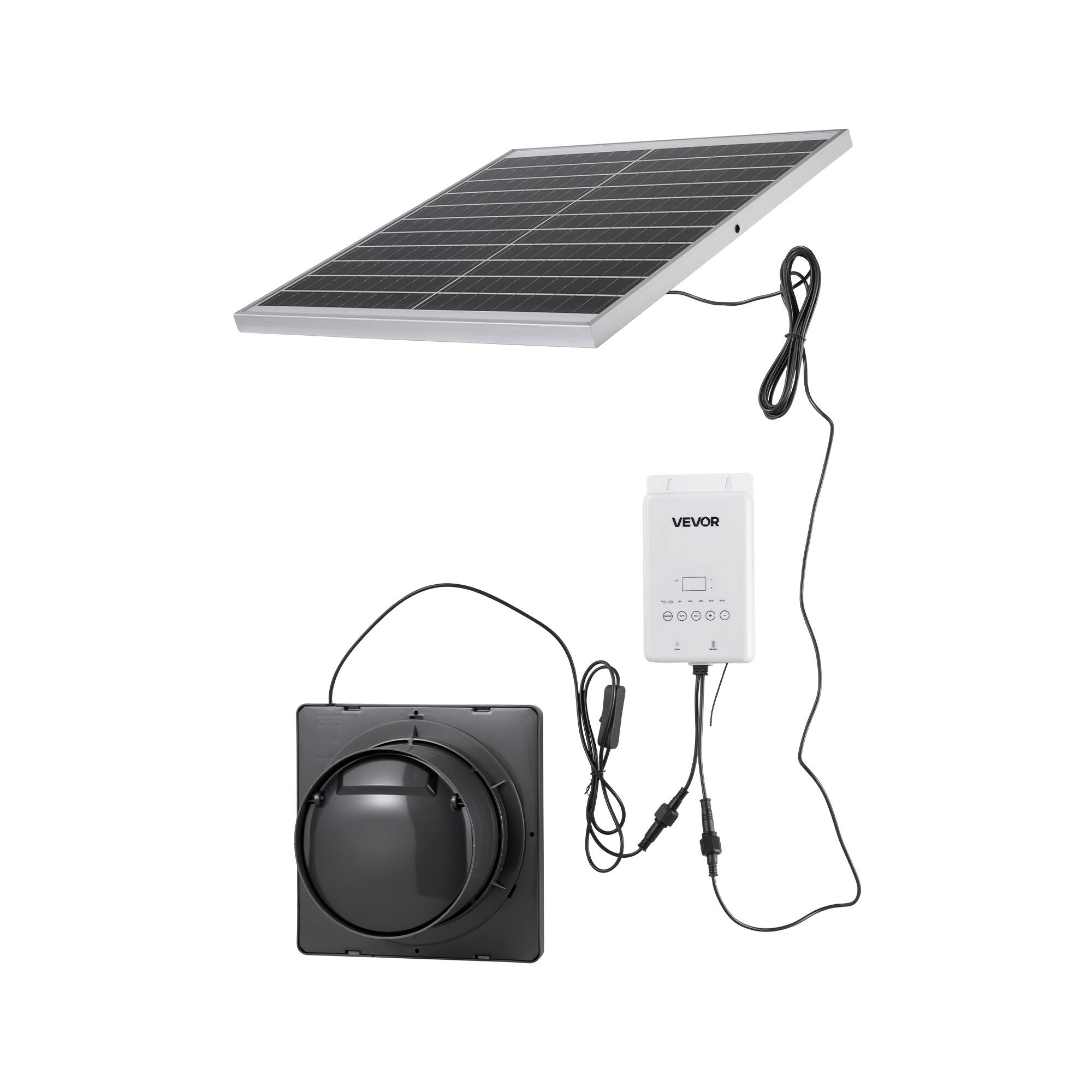 Alt View 5. VEVOR - Solar Powered Fan, 20W Solar Panel with Battery Storage, 220 CFM Airflow, Adjustable Panel Angle, 2030 RPM High-Speed.