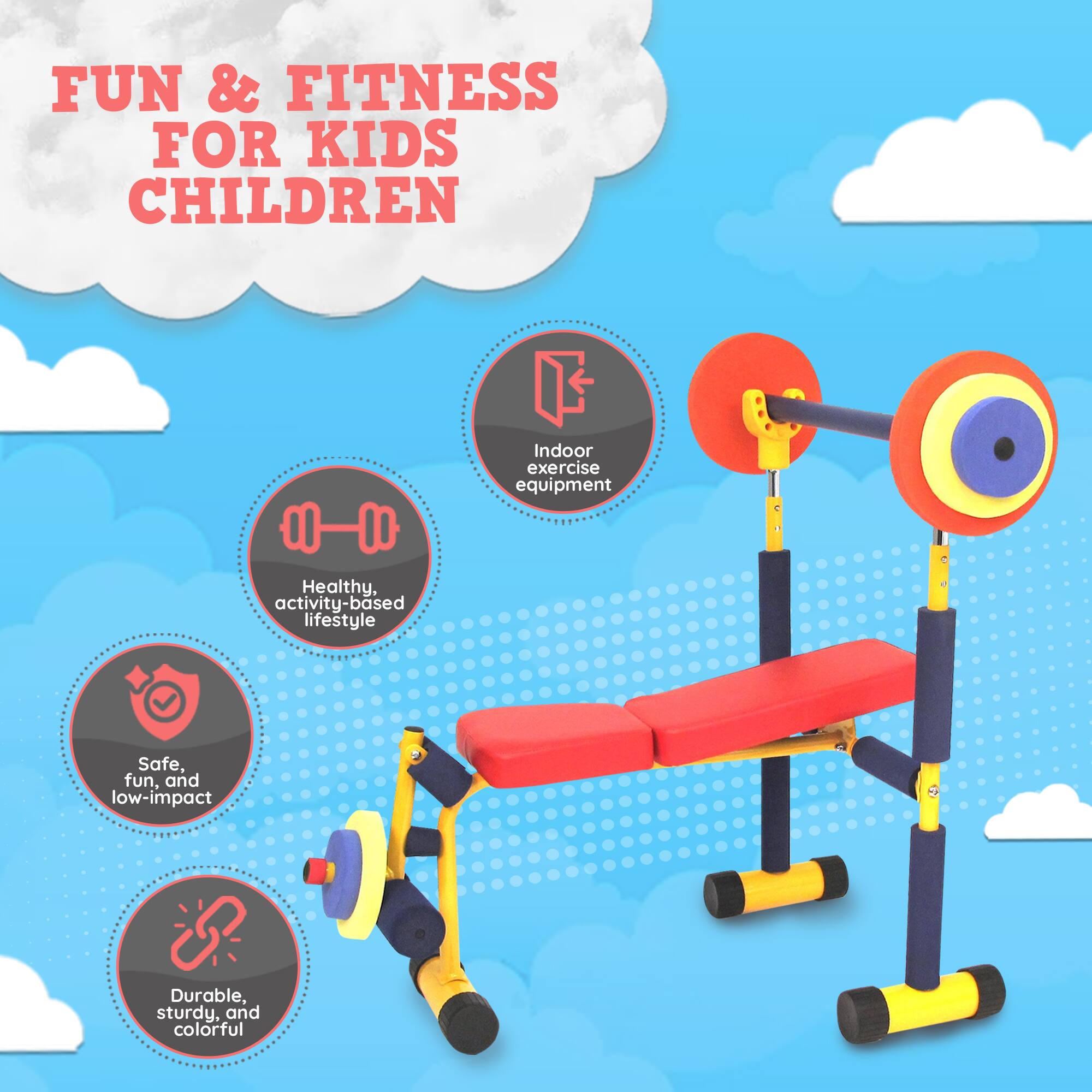 FUN & FITNESS FOR KIDS CHILDREN

- Indoor exercise equipment
- Healthy, activity-based lifestyle
- Safe, fun, and low-impact
- Durable, sturdy, and colorful