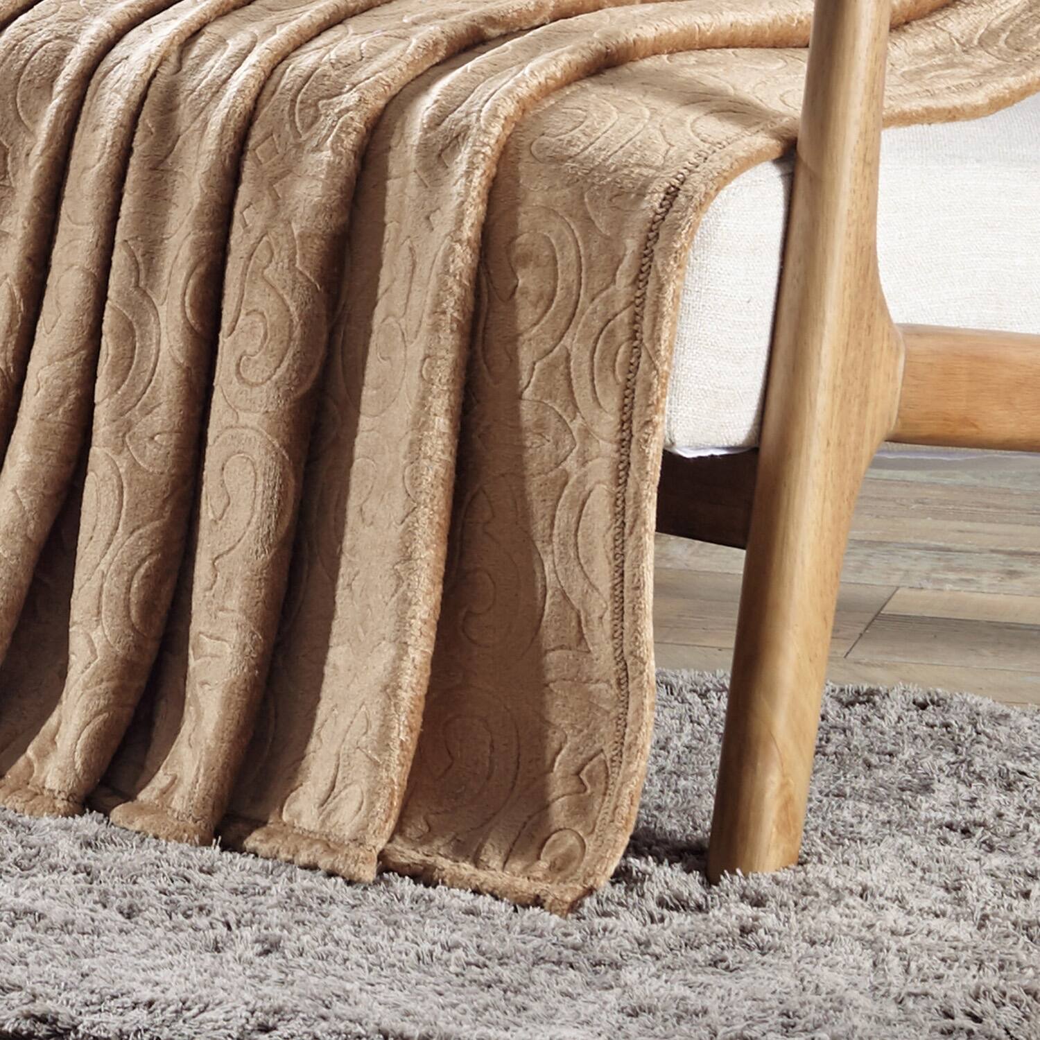 Alt View 2. Noble House - Plazatex Dama Embossed Decorative Super Soft Throw Blanket for Sleep/Decor 2 Pack 50" x 60" Taupe - Taupe.