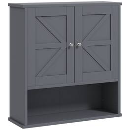 Kleankin - Farmhouse Bathroom Wall Cabinet, Wall Mounted Medicine Cabinet with Open Shelf & Adjustable Shelf, Storage - Gray