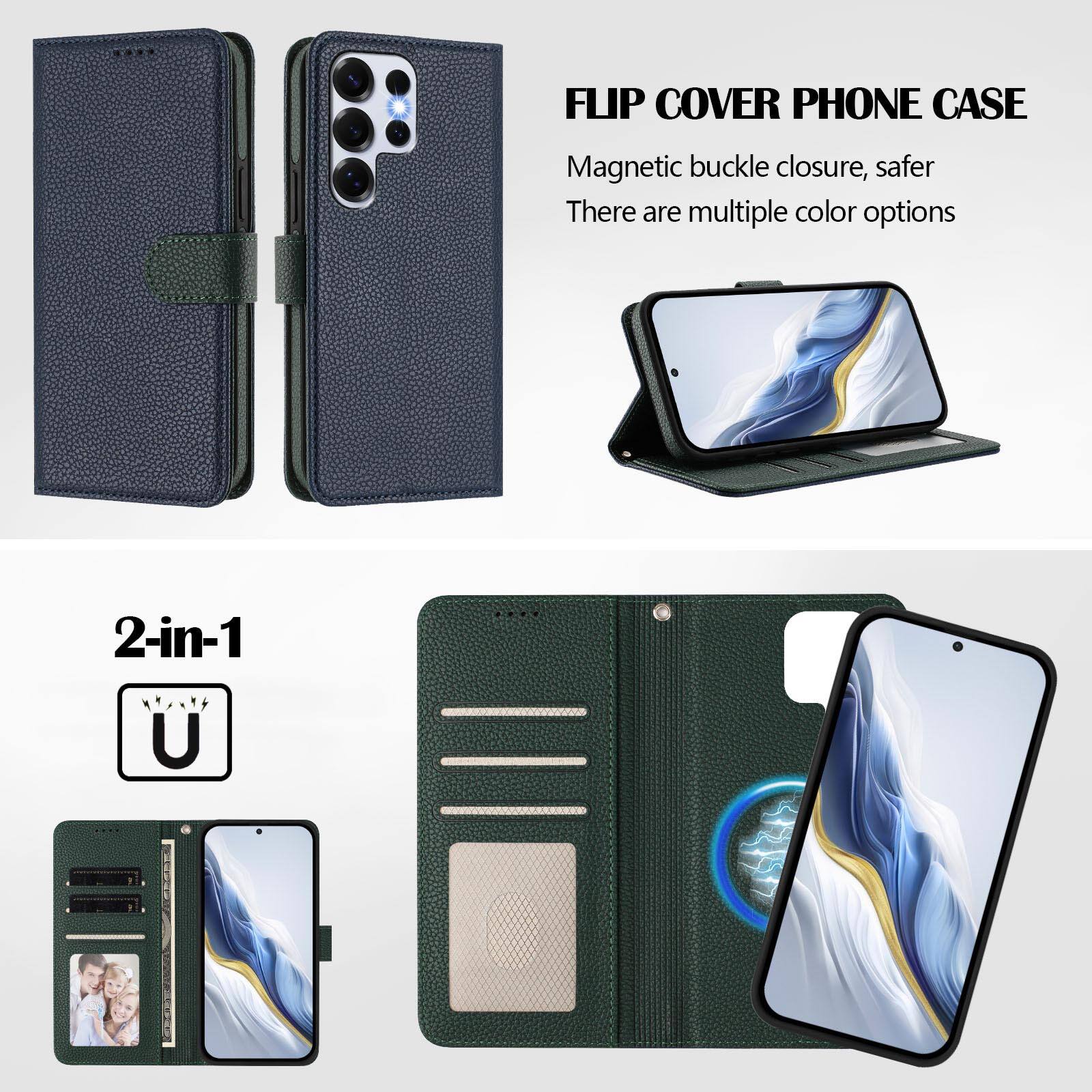 FLIP COVER PHONE CASE  
Magnetic buckle closure, safer  
There are multiple color options  

2-in-1