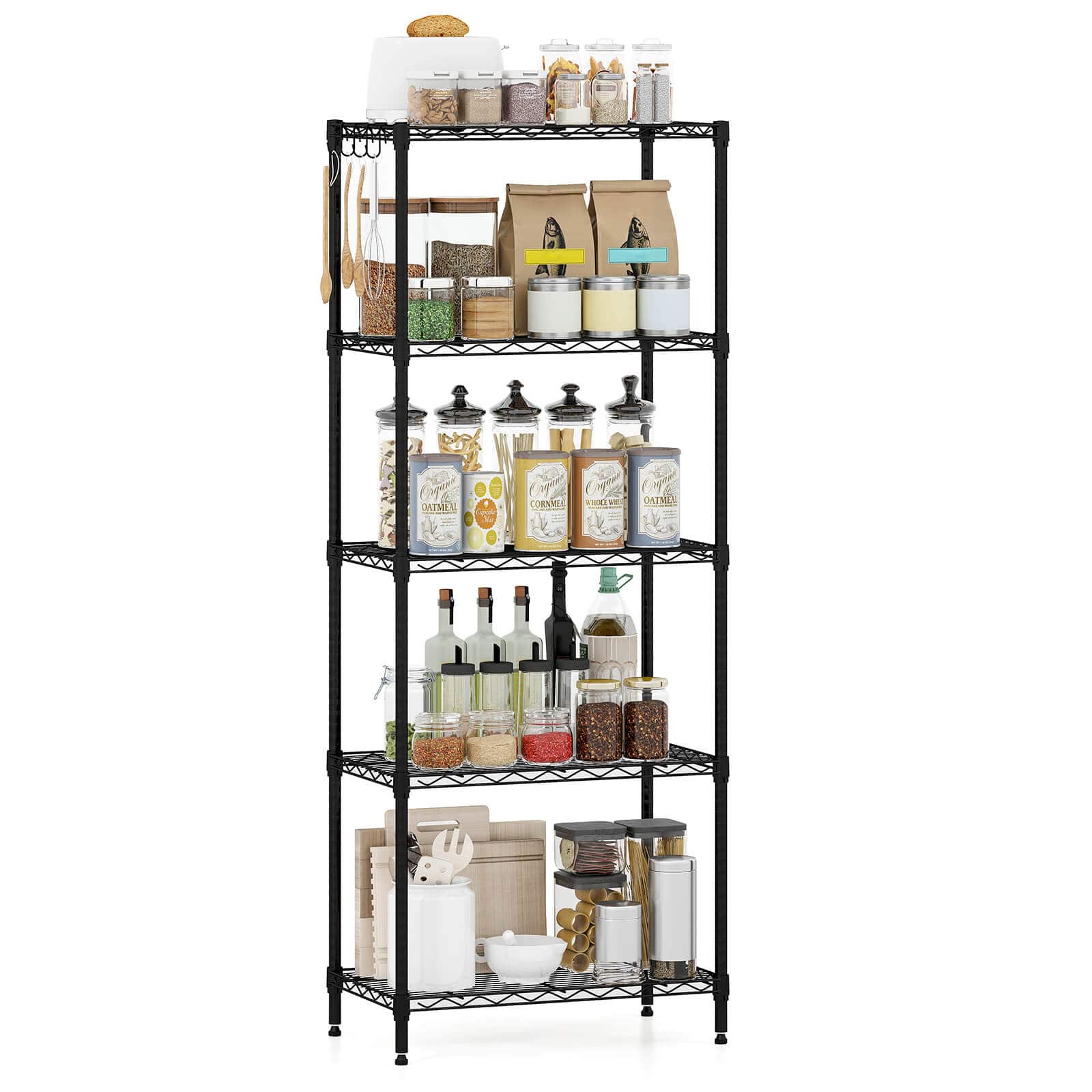 Costway - 5-Tier Metal Storage Shelving Unit 750 LBS Storage Organizer with V-Shaped Rack - Black