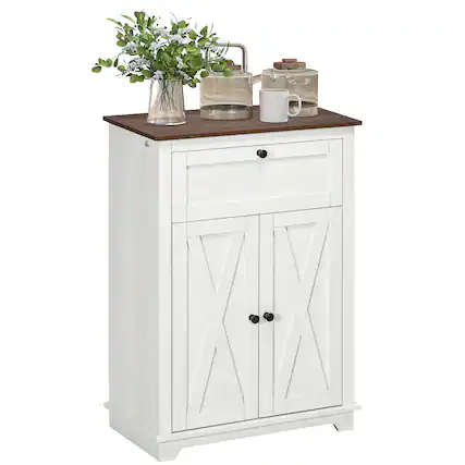 Front. Homcom - Sideboard Storage Cabinet with Doors and Drawer for Kitchen, Living room - White.