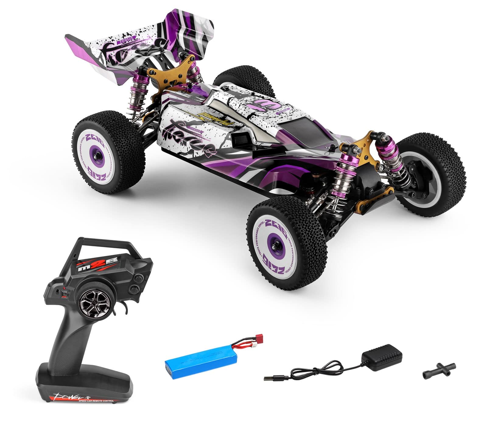 Topteng - WLtoys 144001 1/14 4WD RC Car - 37MPH High Speed, 2.4GHz Remote, 550 Brush Motor, RTR with Aluminum Alloy Chassis