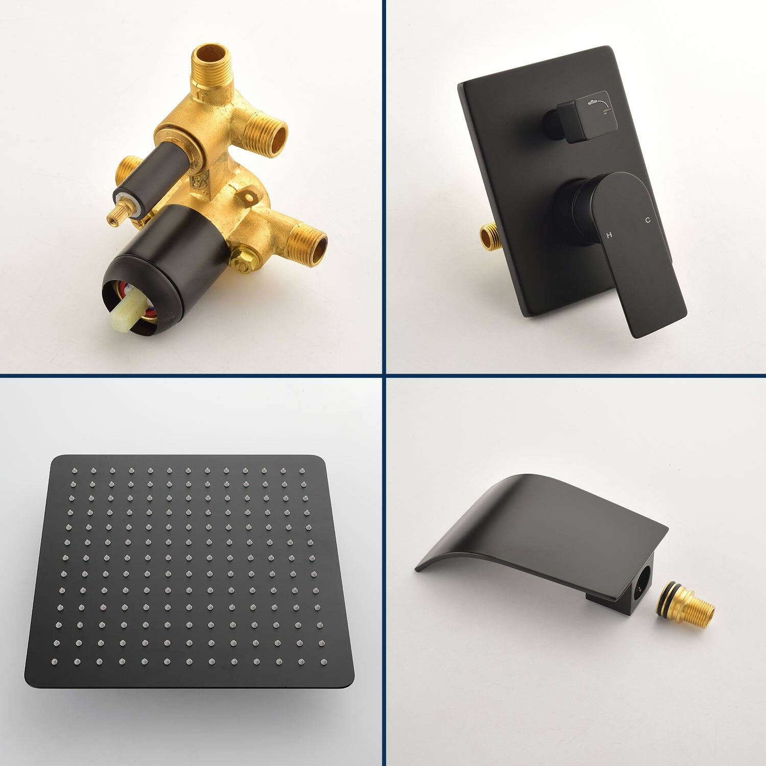 Angle. Boyel Living - Single Handle 1 Spray Tub and Shower Faucet with 10 Inch Square Fixed Shower in Matte Black Valve Included - Matte Black.