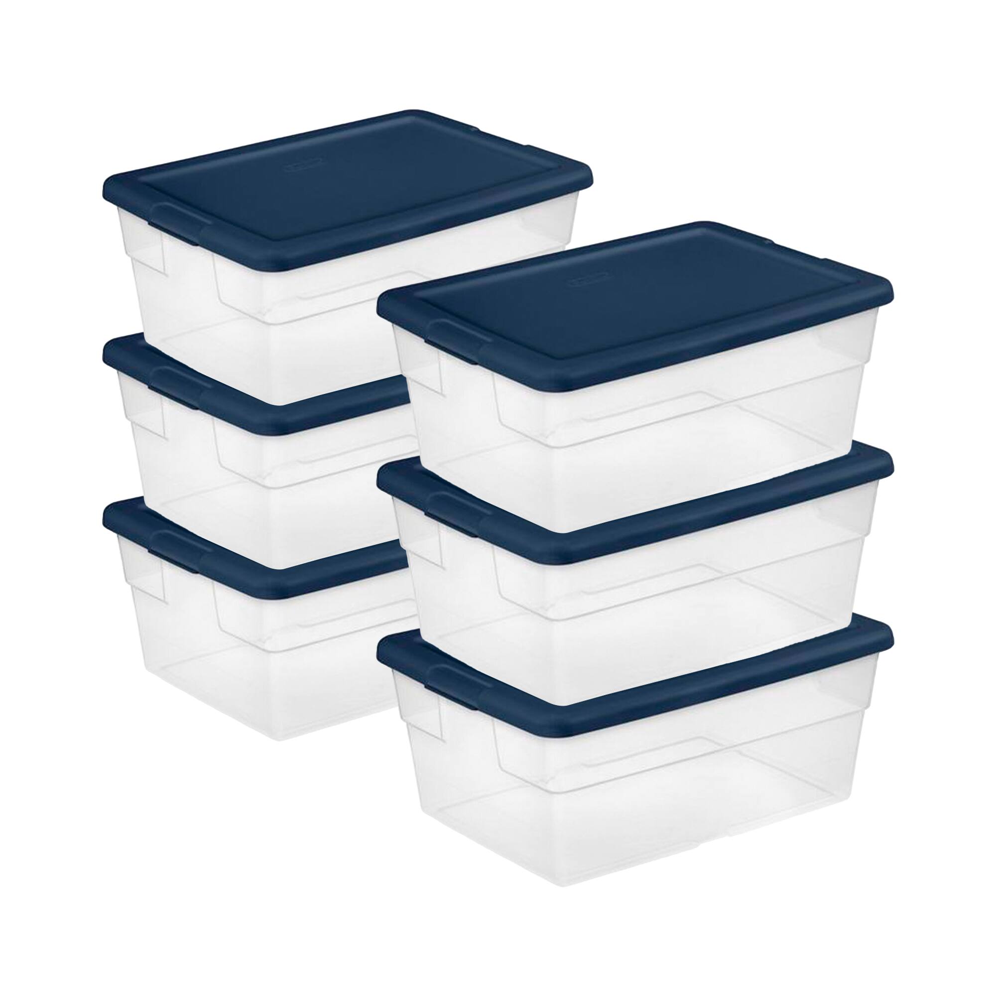 Front. Sterilite - Sterilite Stackable 16 Qt Storage Box Container, Clear with Blue Lid, (12 Pack) - Marine blue.