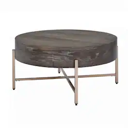 Manhattan Lane - 1 Drawer Round Modern Coffee Table with Crossed Metal Legs - Brown, Gold
