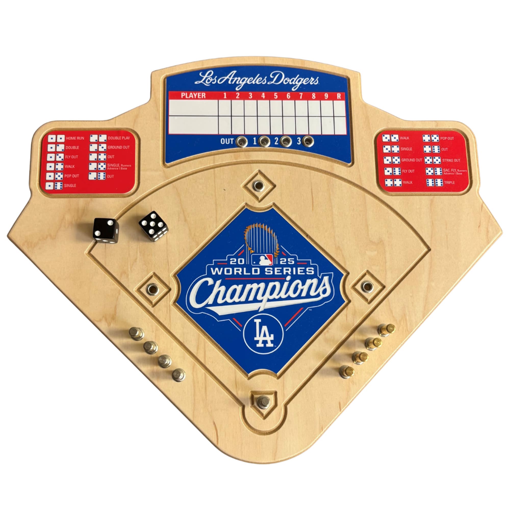 Across the Board - Los Angeles Dodgers 2025 World Series Champions Handcrafted Wood Baseball Game - Multicolor