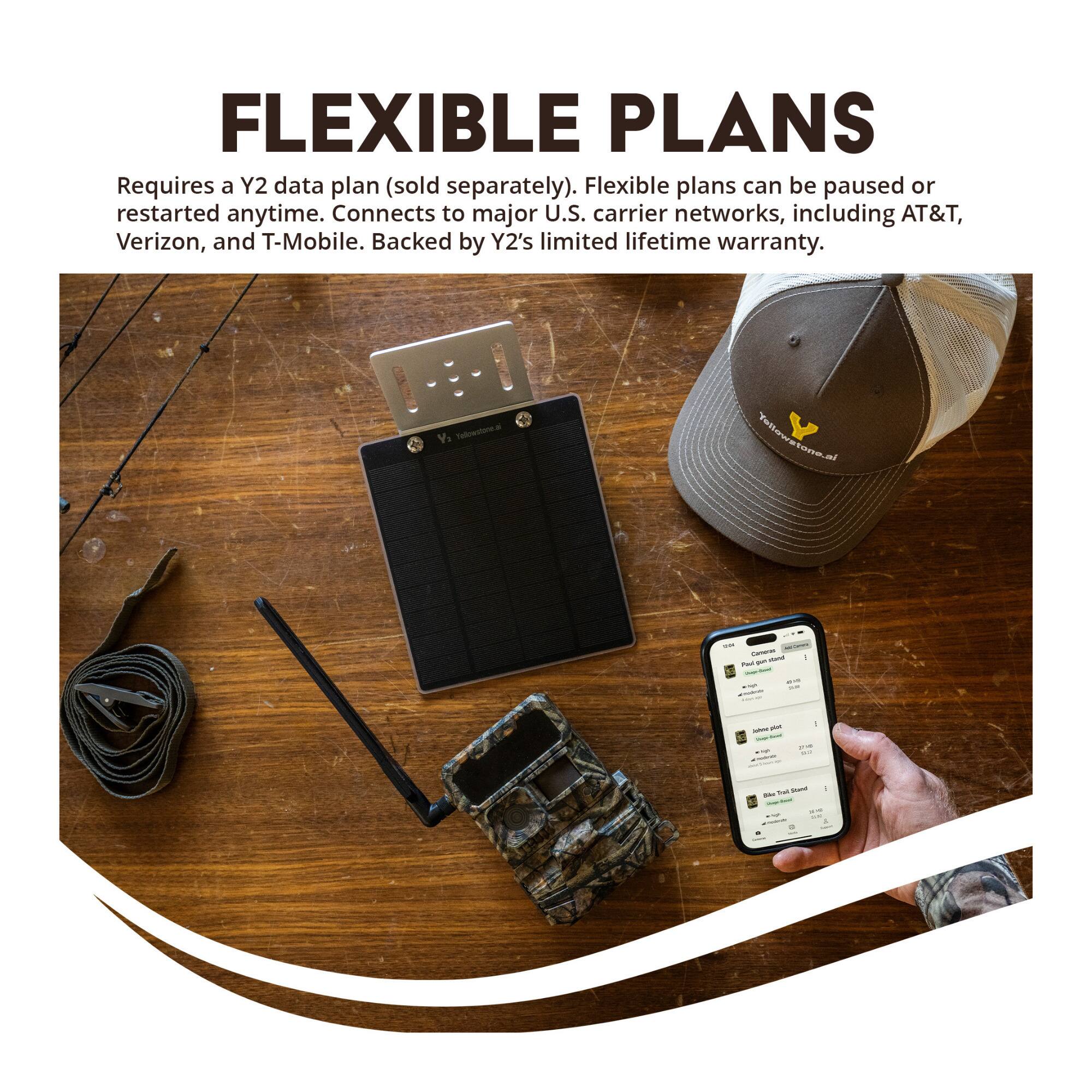 FLEXIBLE PLANS

Requires a Y2 data plan (sold separately). Flexible plans can be paused or restarted anytime. Connects to major U.S. carrier networks, including AT&T, Verizon, and T-Mobile. Backed by Y2's limited lifetime warranty.