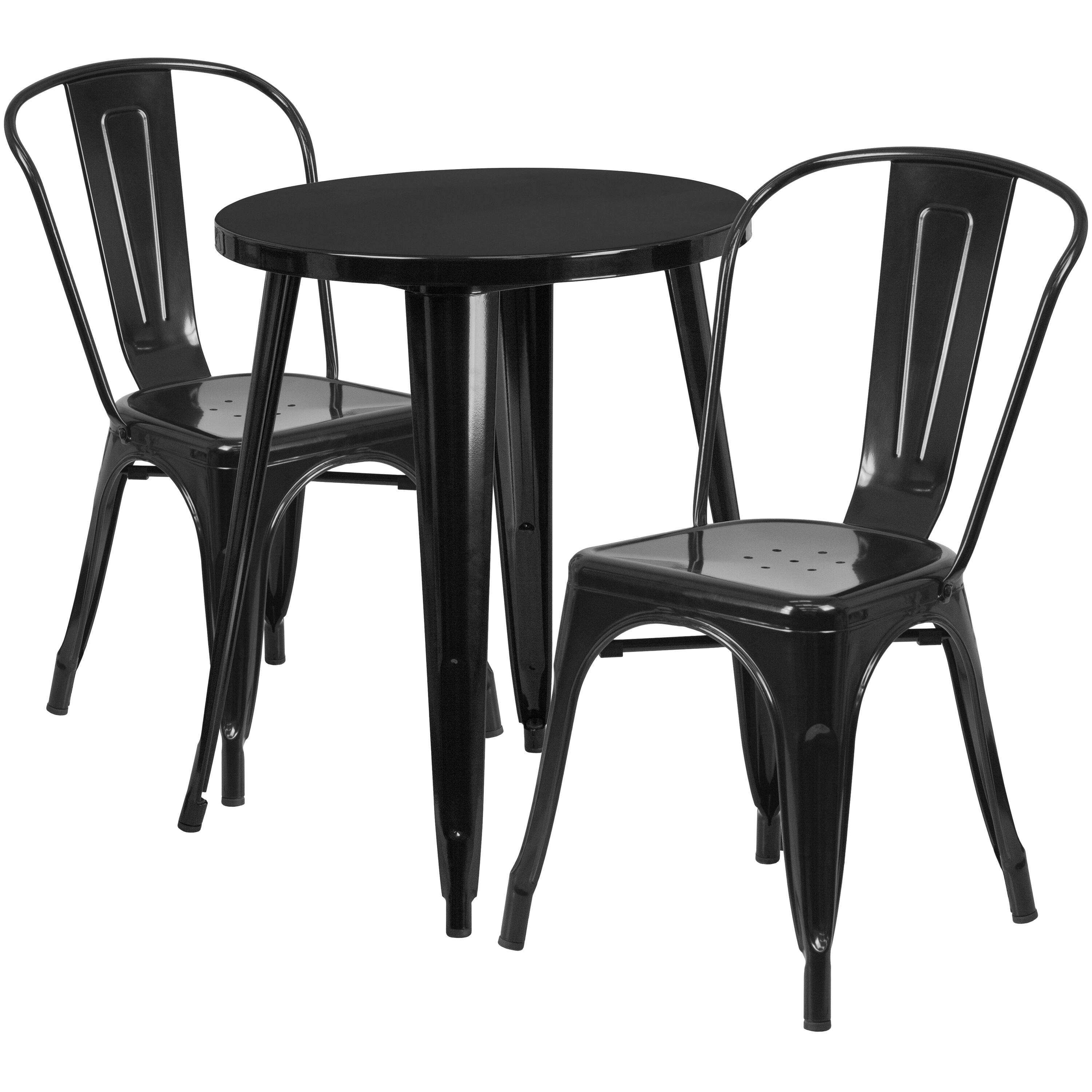 Alt View 1. Emma + Oliver - Commercial Grade 24" Round Metal Indoor-Outdoor Table Set with 2 Cafe Chairs - Black.