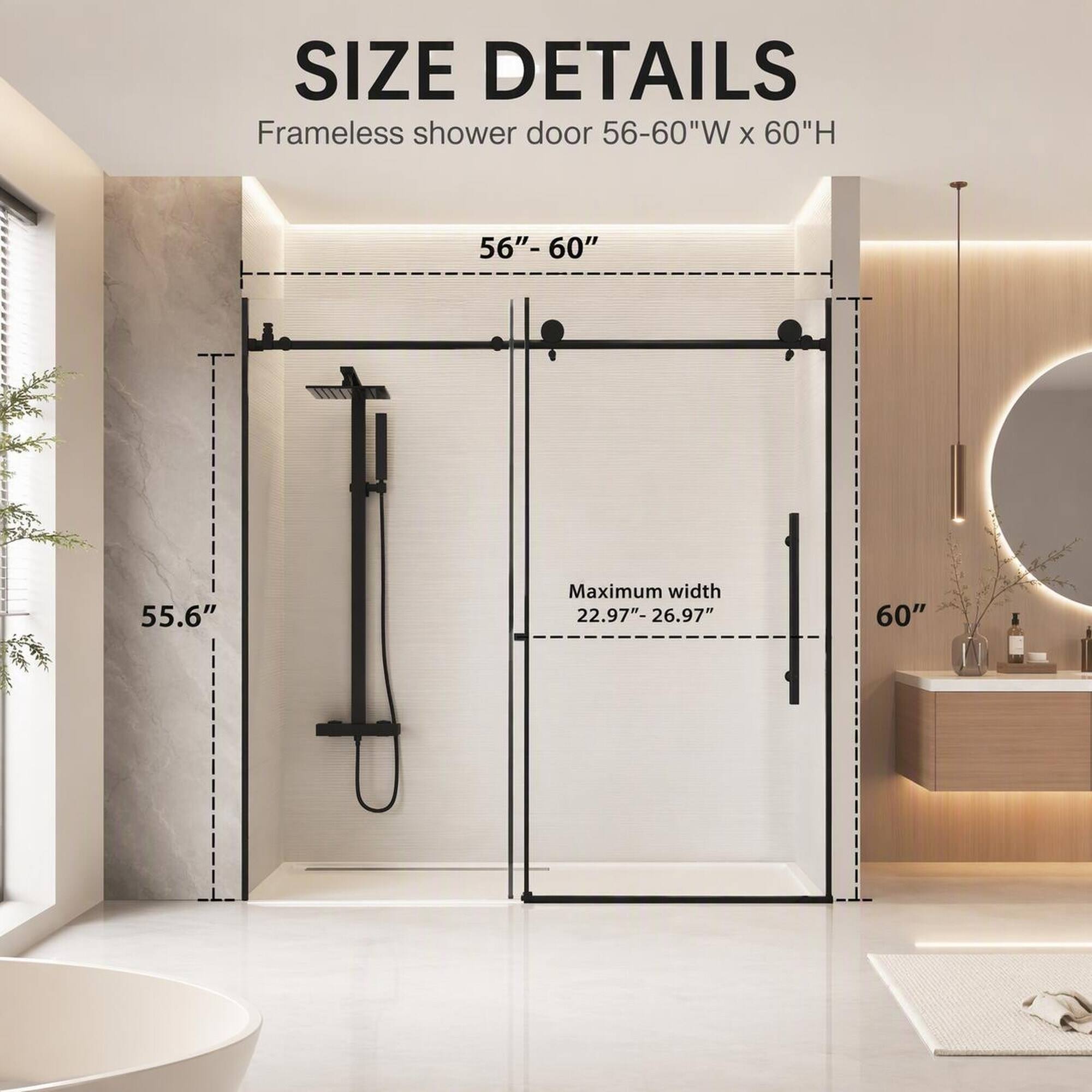 RYHNUYNE Frameless Shower Door 56 60