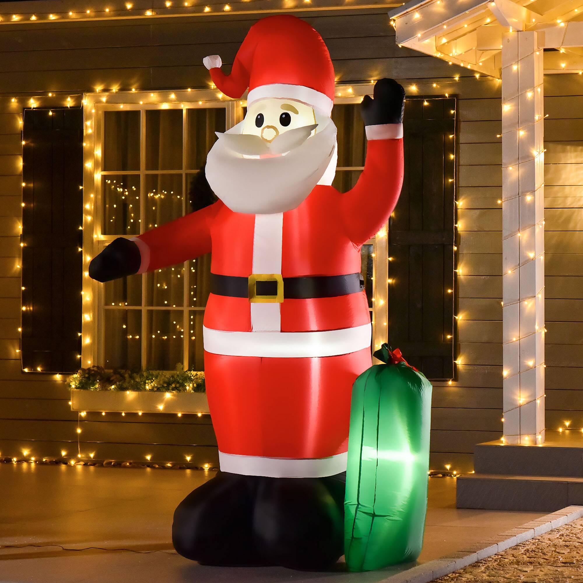 Alt View 1. Homcom - 8ft Christmas Inflatables Santa with Toy Bag, Outdoor Blow-Up Yard Decor with LED Lights - red,white,green.