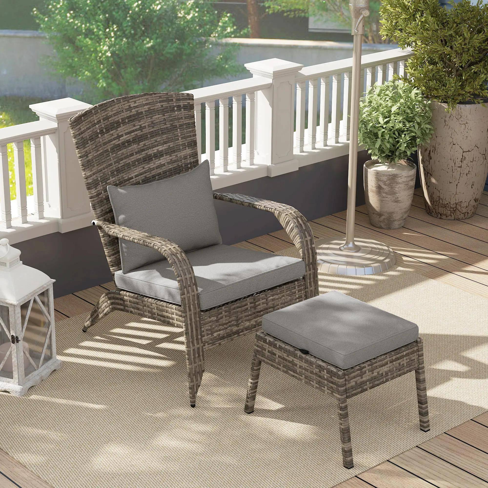 Alt View 1. Resenkos - Resenkos Wicker Adirondack Fire Pit Chair Ottoman Set, Comfortable Outdoor Lounge, Gray, Perfect for Relaxing,Gray - Gray.