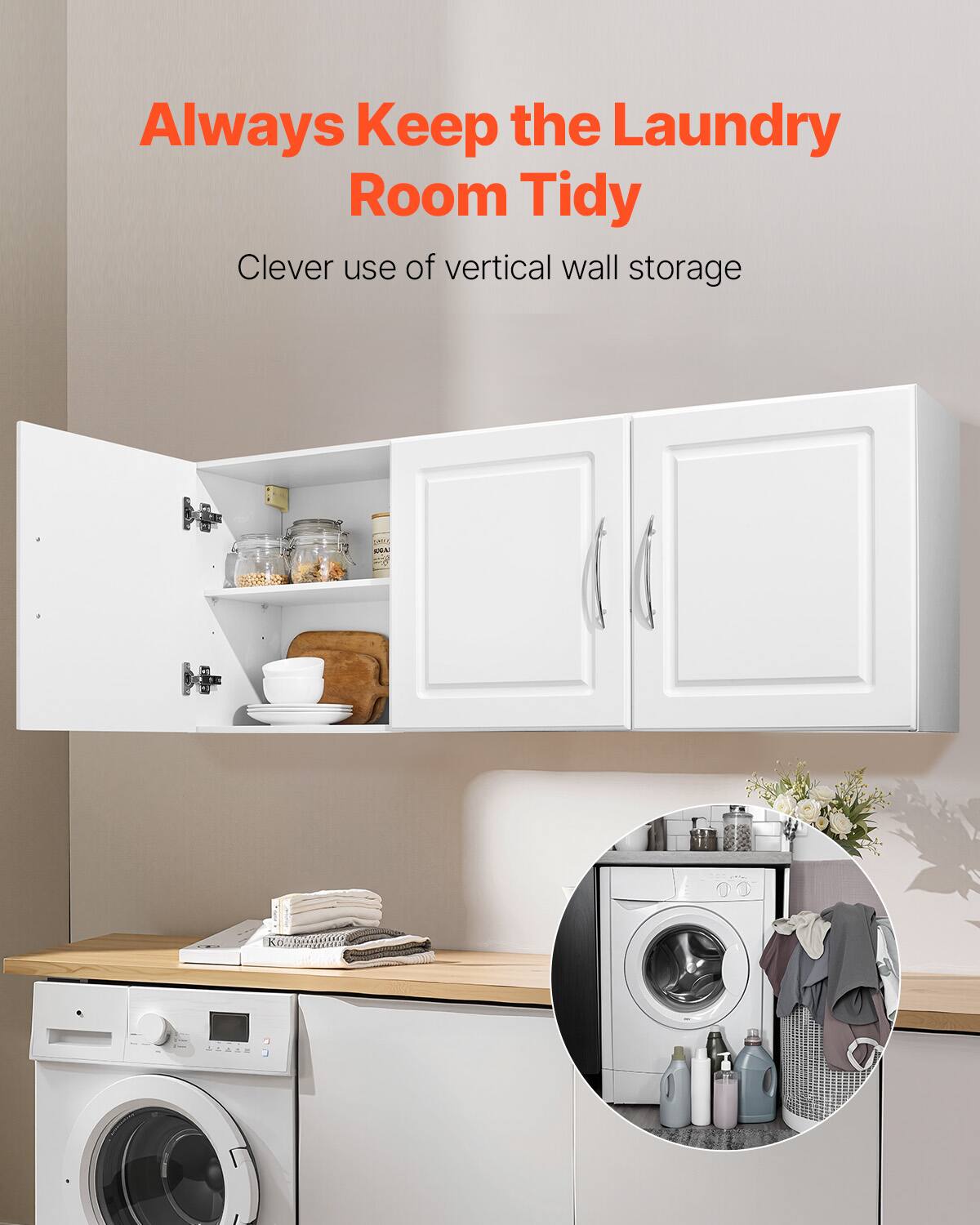 Always Keep the Laundry Room Tidy  
Clever use of vertical wall storage