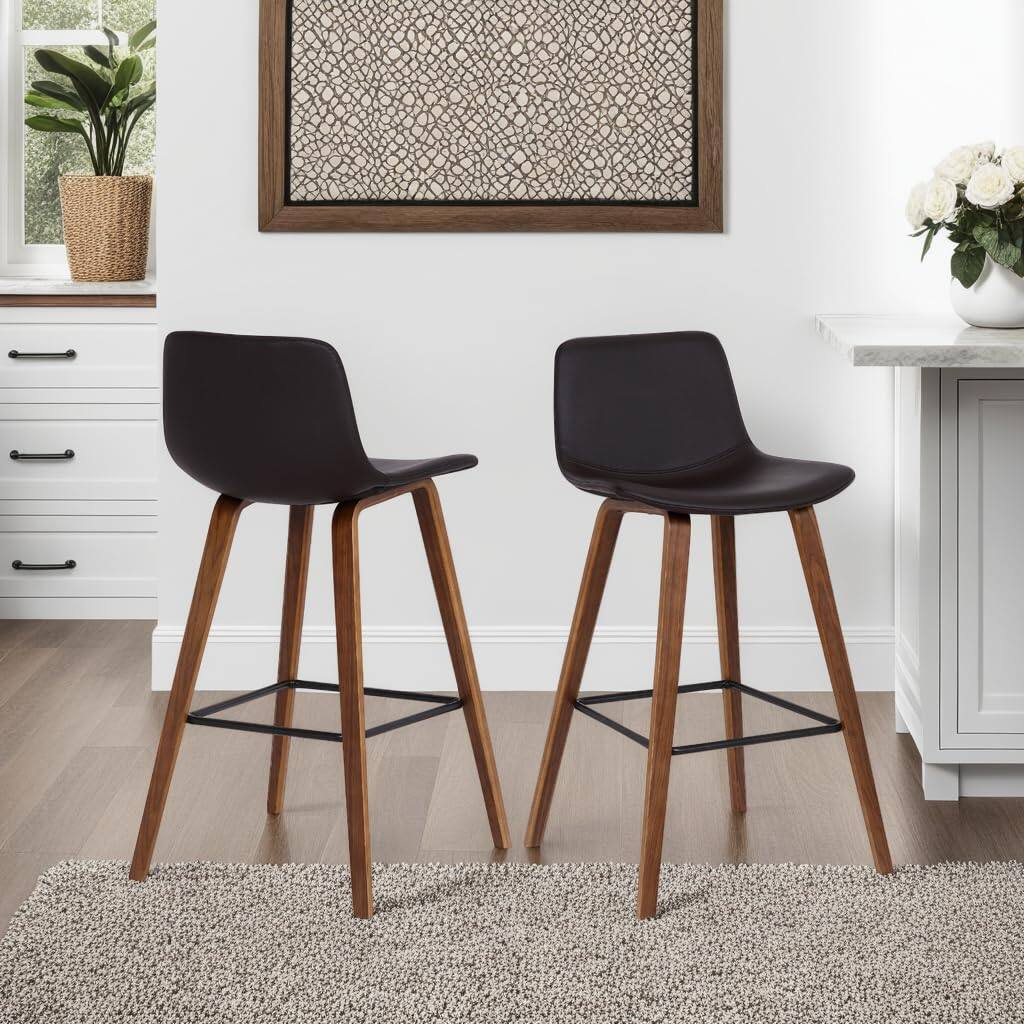 Alt View 1. JETRANSPORT - Maddie Modern Contemporary 26" Seat Height Bar Stool For Kitchen Island Counter In Walnut Wood Finish - Default.