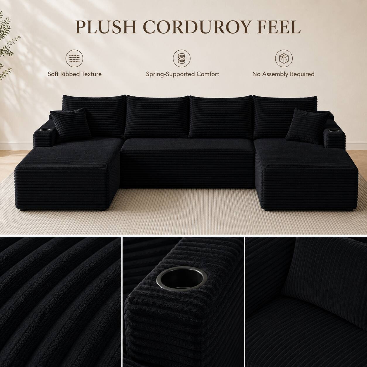 PLUSH CORDUROY FEEL

Soft Ribbed Texture
Spring-Supported Comfort
No Assembly Required