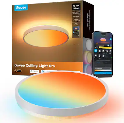 Govee Ceiling Light Pro
18 inch / 46 cm
4800lm / 2700K
80000H
2700-6500K
Dual Layers of Combos
Variety of Scenes
App Control
Indoor
Matter
Works with Alexa