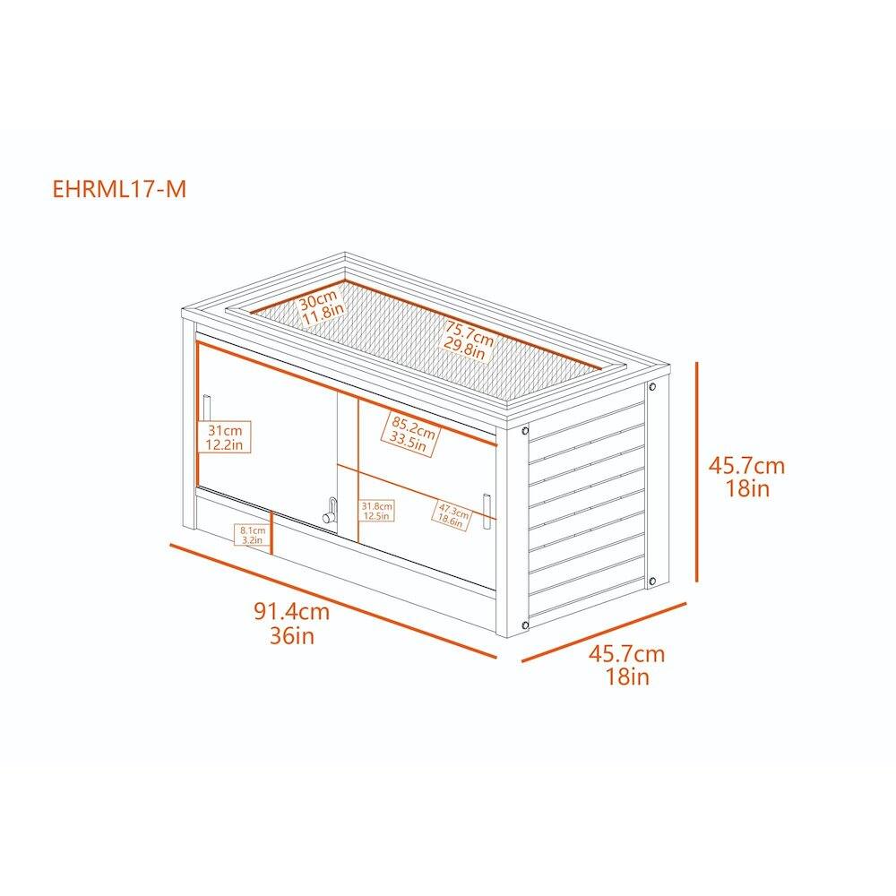 EHRML17-M  
30cm 8in  
11 29.8in  
75.7cm  
31cm 12.2in  
85.2cm 33.5in  
8cm 47 12.5in  
91.4cm 36in  
45.7cm 18in