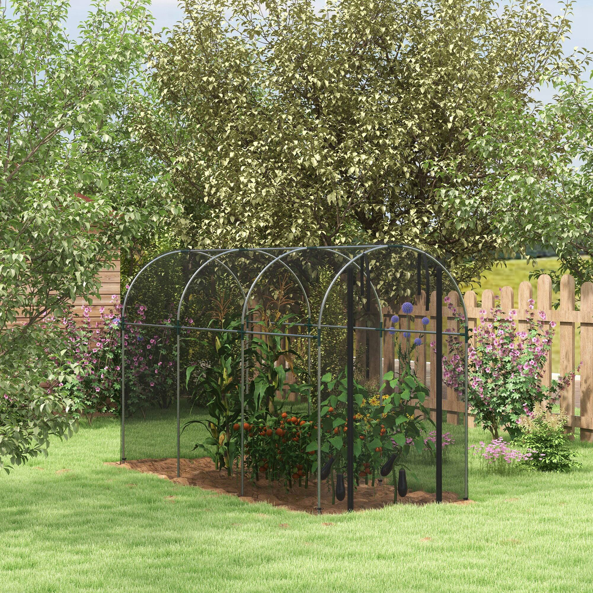 Alt View 1. Outsunny - 4' x 12' Crop Cage, Plant Protection Tent with Zippered Door and Galvanized Steel Frame - Black.