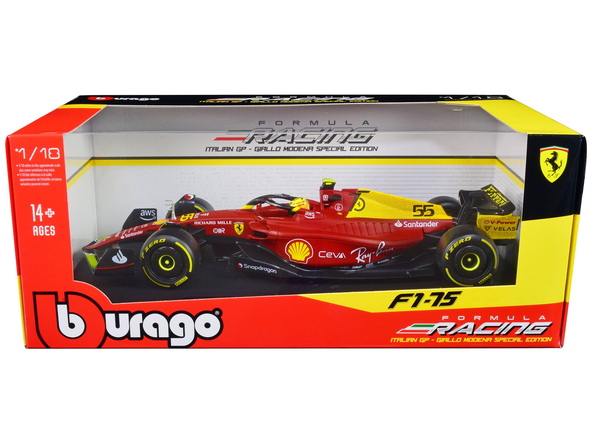 - I FORMULA AC RACING ITALIAN GP GIALLO MODENA SPECIAL EDITION *1/18 *1
- 18 tes i Te approimate se - - colations - Ma - de alle o rproinate - Pchelle nn con prvent maiin 1
- Frram 14+ aws aws 55 67
- RICHARD MILLE Santander Power AGES
- Lla OIR VELAS Sentander ZERO Ray-Bau ZERO CeVA
- Auae C Snapdragon ZIALF
- II F1-75 burago FORMULA b RACING ITALIAN GP GIALLO MODENA SPECIAL EDITION