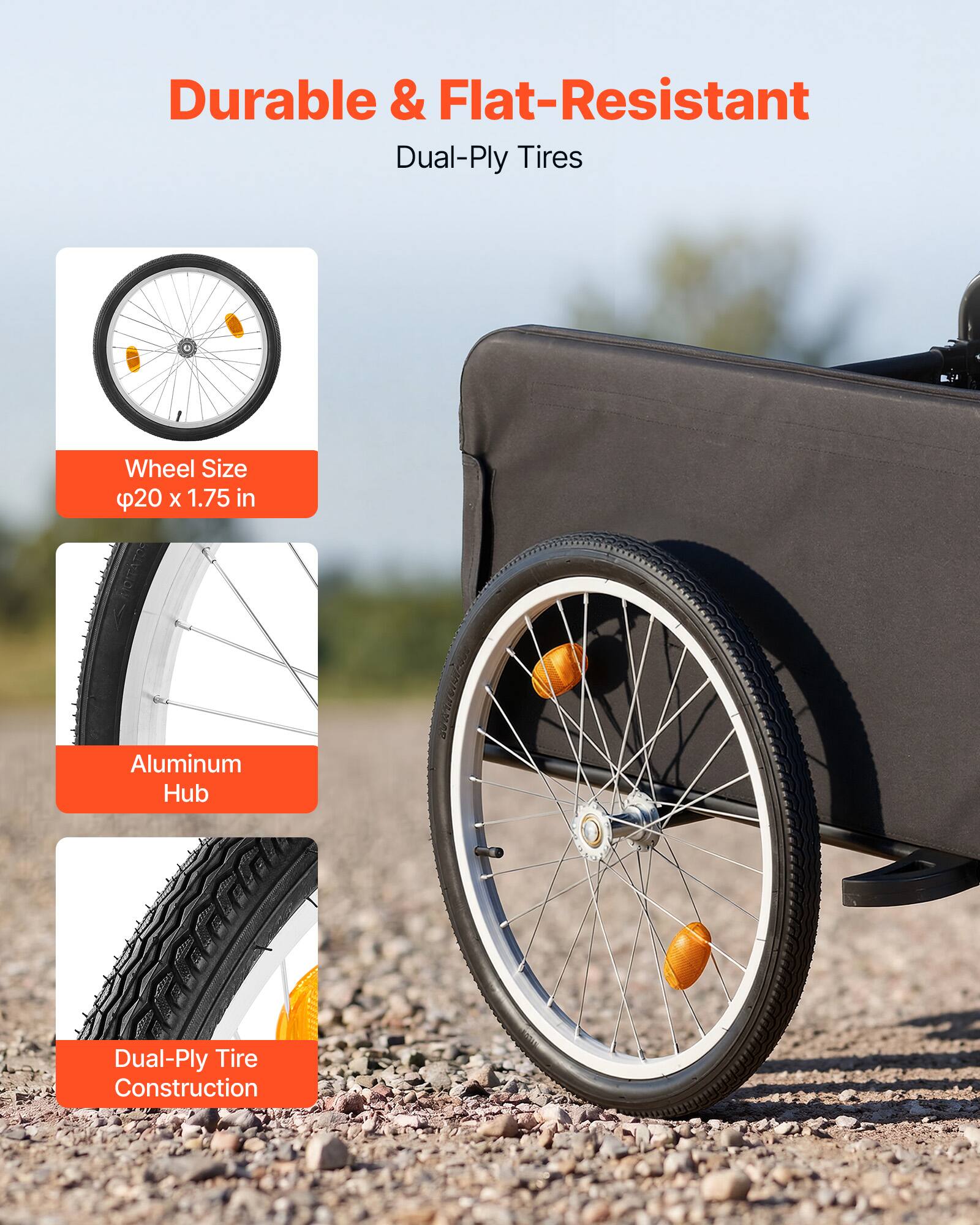 Durable & Flat-Resistant Dual-Ply Tires

Wheel Size: 20 x 1.75 in

Aluminum Hub

Dual-Ply Tire Construction