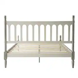 FurniFact - Solid Wood Bed with Headboard - Weathered Gray Oak