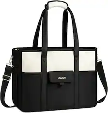 Front. mosiso - 15-16 Inch Laptop Bag with Cup Holder, Large Capacity Shoulder Work Tote Bag for Teacher Business Office - Black.