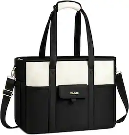 mosiso - 15-16 Inch Laptop Bag with Cup Holder, Large Capacity Shoulder Work Tote Bag for Teacher Business Office - Black