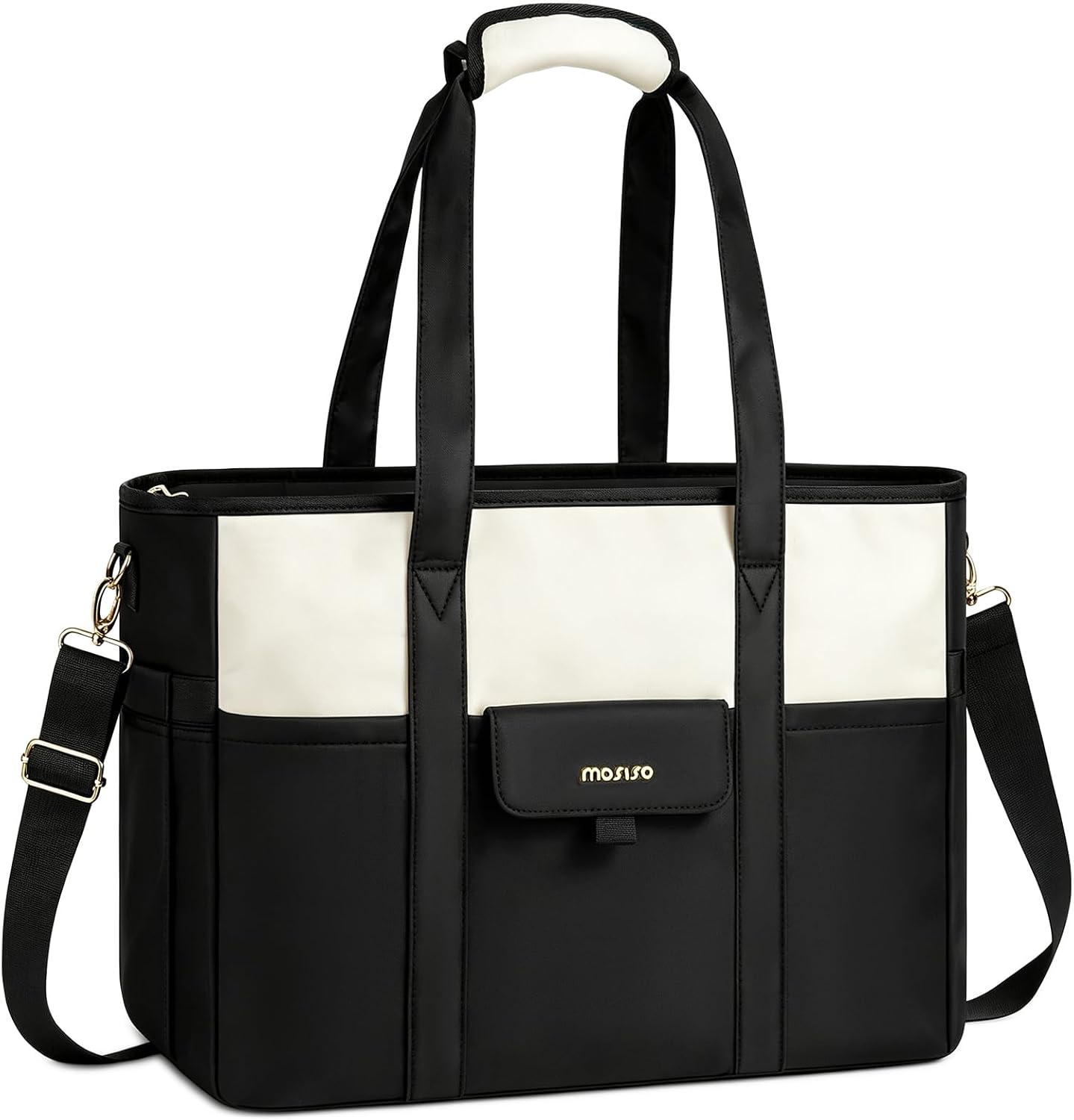 mosiso - 15-16 Inch Laptop Bag with Cup Holder, Large Capacity Shoulder Work Tote Bag for Teacher Business Office - Black