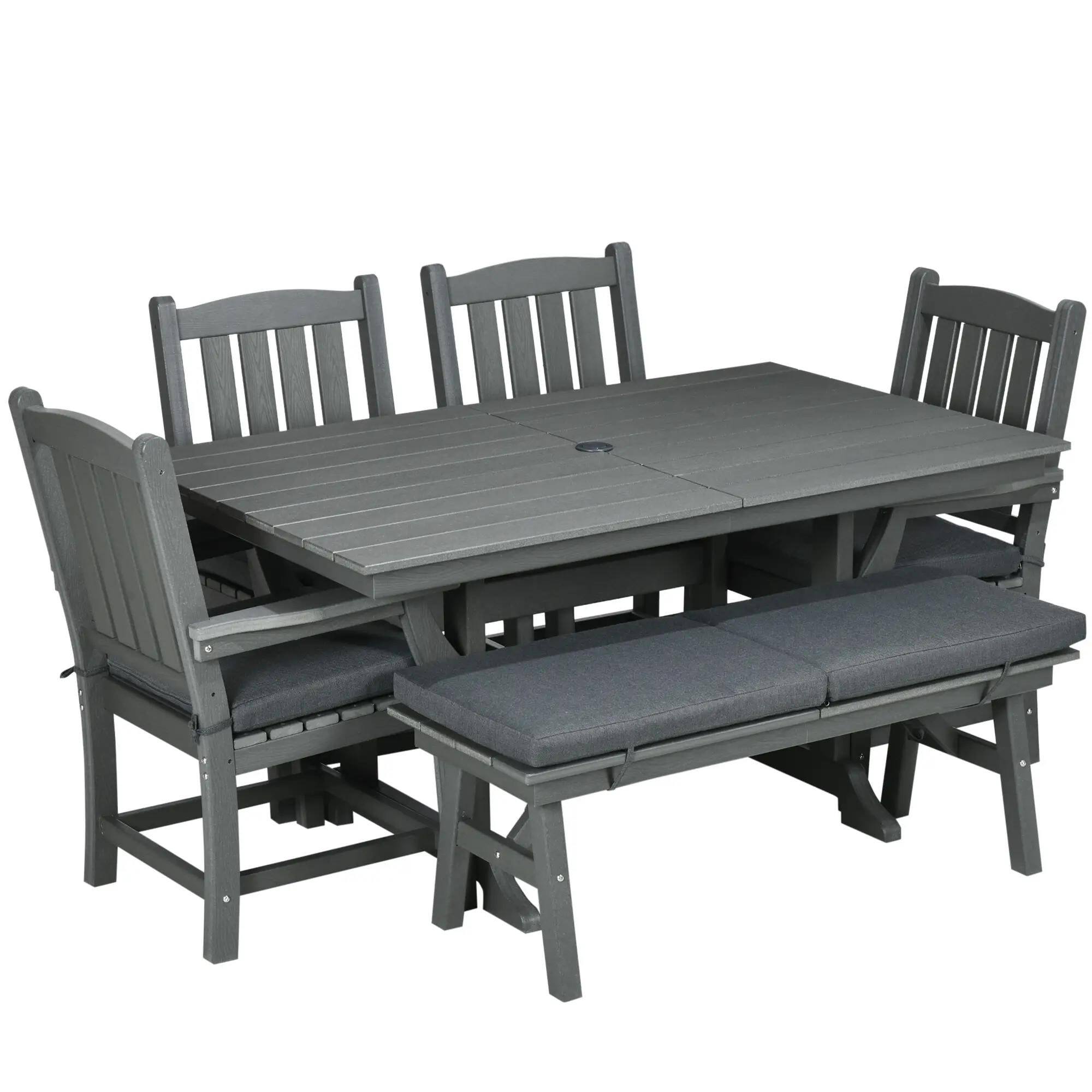 Angle. Resenkos - Resenkos 6 Piecess Patio Dining Set, Four Chairs And A Dining Bench, Cushions, Gray - Gray.