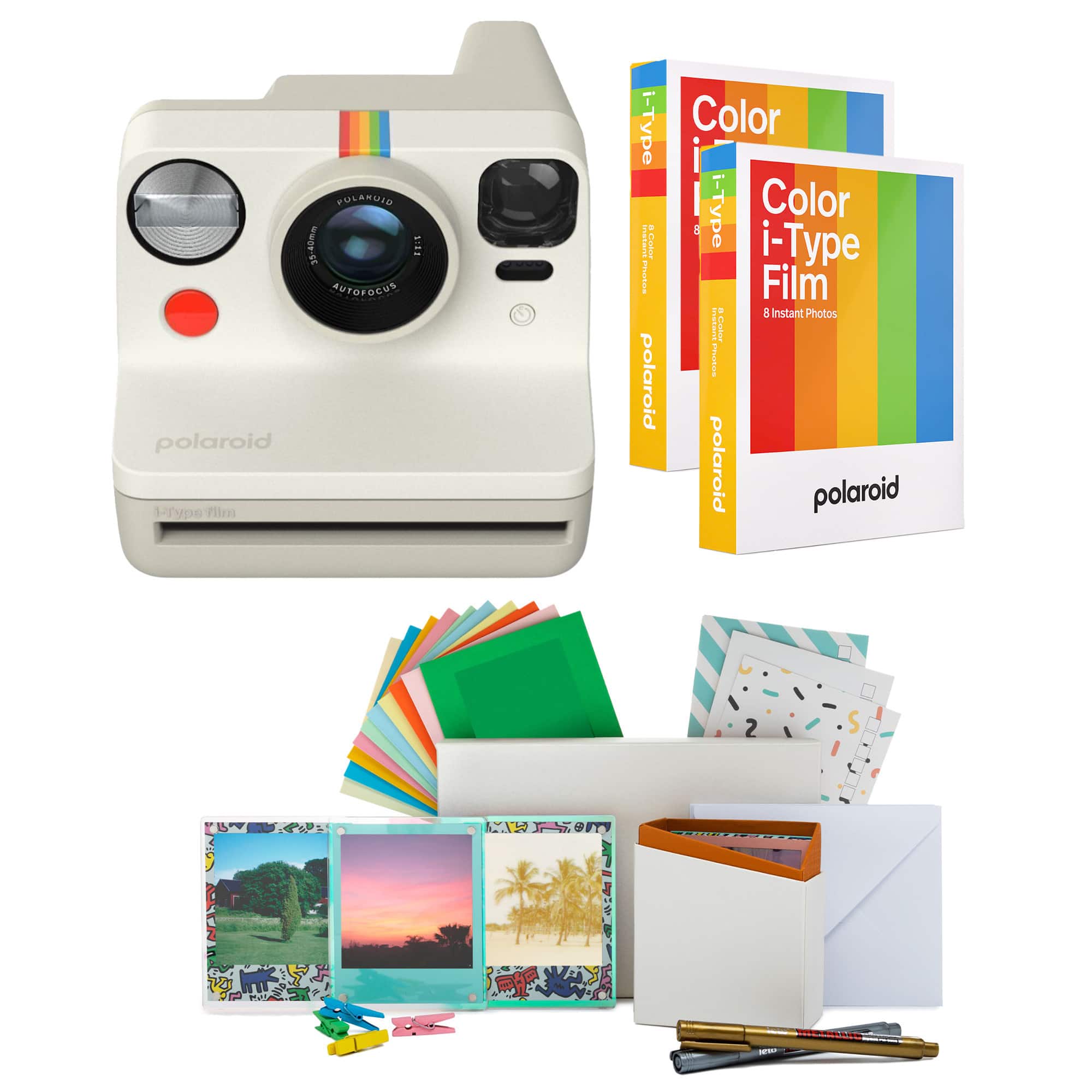 Polaroid Originals - Polaroid NOW Gen 2 Camera in Vintage White with Double Pack Film and Photo Box - Black