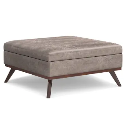 Front. Simpli Home - Owen XL Square Coffee Table Storage Ottoman - Distressed Grey Taupe.