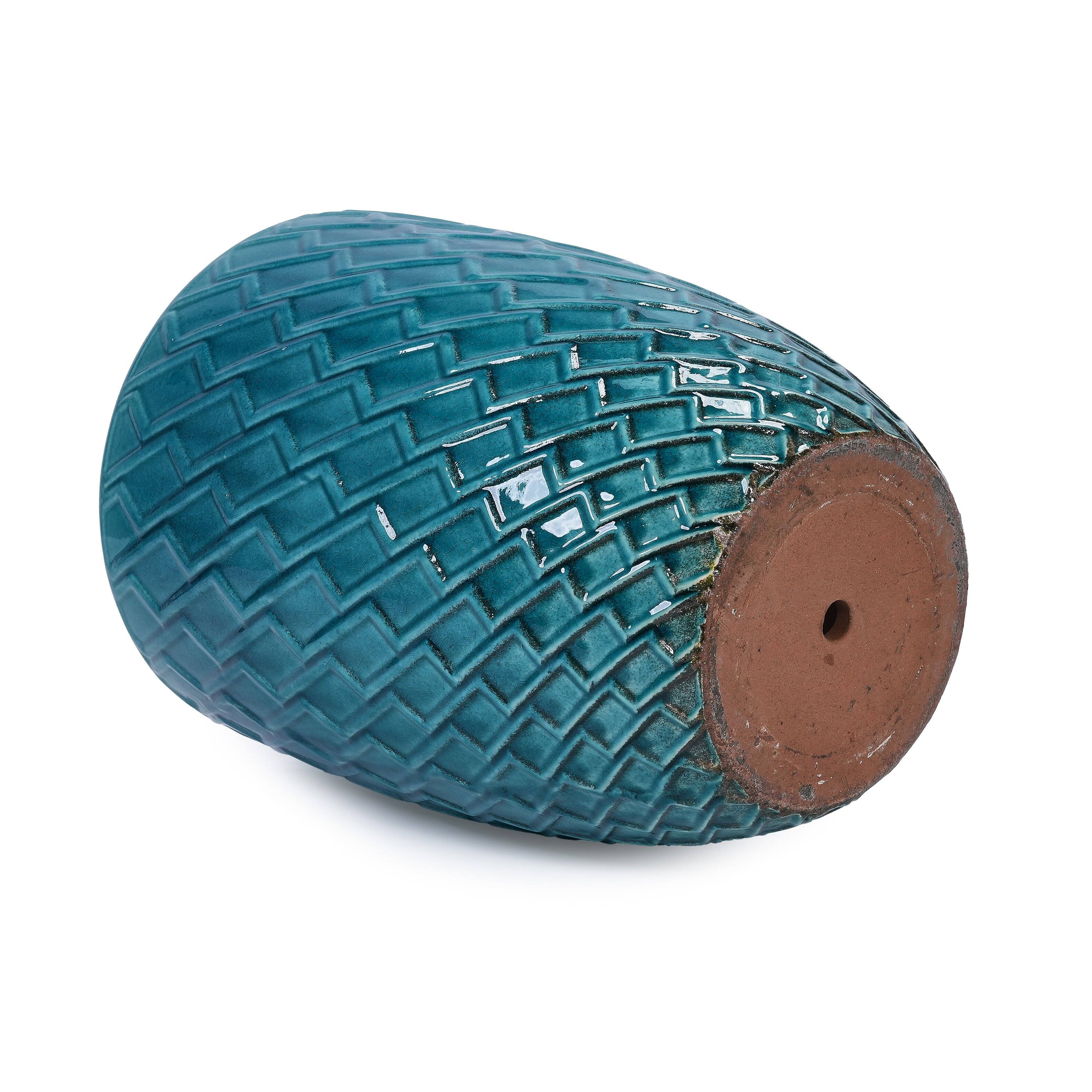 Alt View 8. Loheer - Loheer Large Ceramic Planter, Handmade Teal Ceramic Flower Pot with Drainage, Tall Indoor Outdoor Front Door Pot.