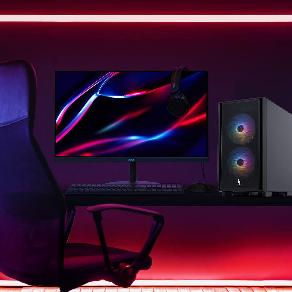 Back. Acer - Nitro 60 N60-181-UR26 Desktop AMD Ryzen 9 7900 NVIDIA GeForce RTX 5070 Ti 16GB RAM 32GB RAM 2TB SSD W11 - Black.