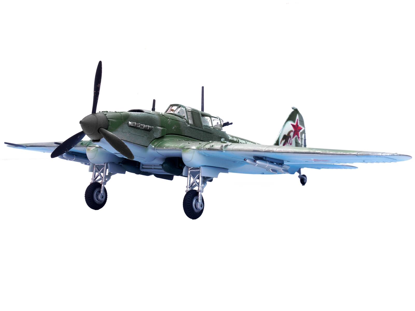Left. Legion - Ilyushin IL-2M3 Sturmovik Aircraft Green Camouflage Double Hero of the Soviet Union Ivan Pavlov Soviet Air Force 1/72 - Green.