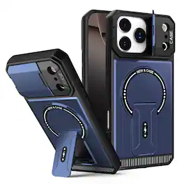 Dteck - Magnetic Case for Apple iPhone 17 Pro, Shockproof Lens Stand Hybrid Hard PC TPU Rugged Cover - Blue