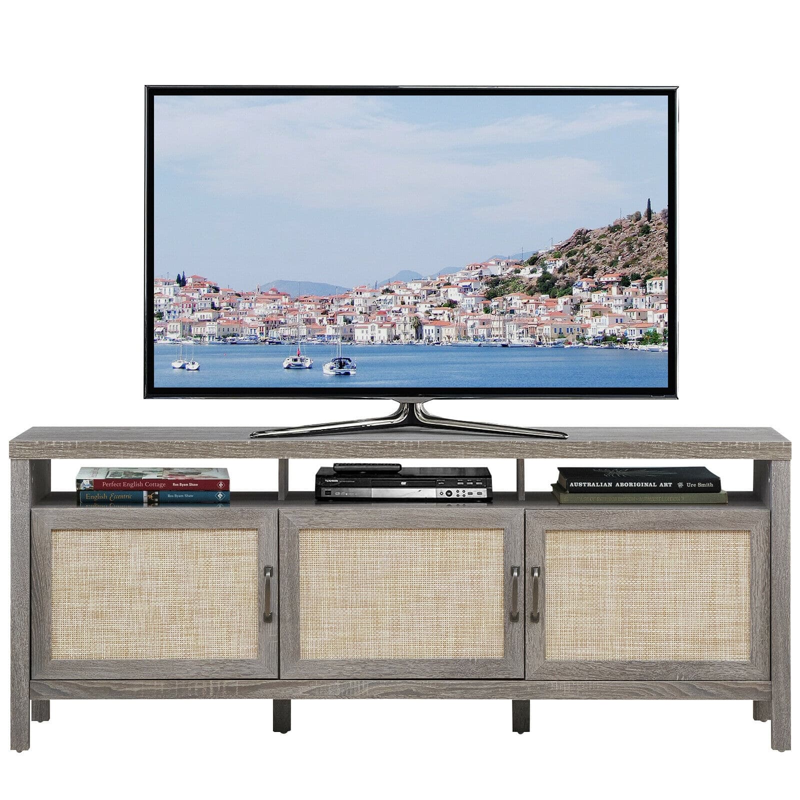 Ecooso - 65 Inch TV Stand Entertainment Media Center with Open Storage Shelves - Gray