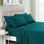 Front. Sweet Home Collection - Deluxe Microfiber Sheet Set with Bonus Pillowcases, Ultra Soft 1500 Series, California King - Teal.