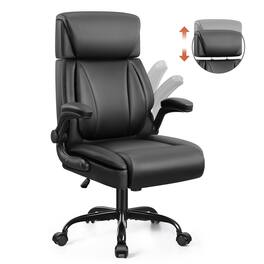 Brick Attic - Big and Tall Executive Office Chair with Adjustable Headrest,Ergonomic Computer Leather Chair with Flip-Up Armrests - Black