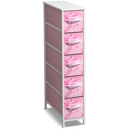 Sorbus - 5 Drawers Narrow Dresser with Steel Frame, Wood Top & Fabric Bins for Small Spaces, Closets, Bedrooms, Bathrooms - Tie Dye Pink