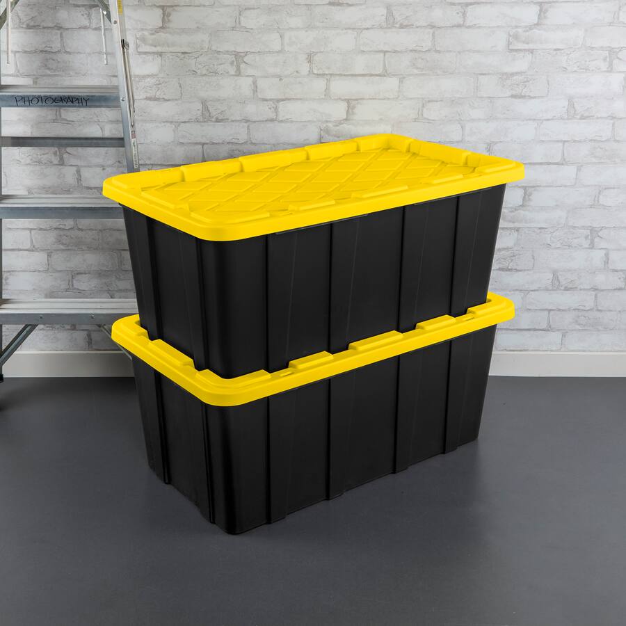 Stackable Containers Yellow Sterilite 38 Gallon Industrial Stackable Storage Tote Lidded Containers ...