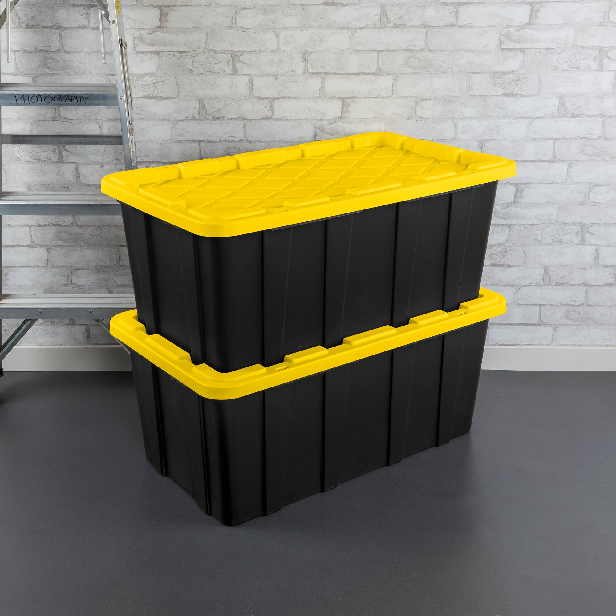 Alt View 5. Sterilite - Sterilite 38 Gallon Industrial Stackable Storage Tote Lidded Containers, 12 Pack - Yellow.